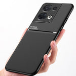 Cellphone Case for Oppo Reno8 5G (Global Version) / Reno8 5G, Shock Absorbing Lines Imprinted PU Leather+TPU Hybrid Shell with Built-in Metal Sheet