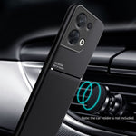 Cellphone Case for Oppo Reno8 5G (Global Version) / Reno8 5G, Shock Absorbing Lines Imprinted PU Leather+TPU Hybrid Shell with Built-in Metal Sheet