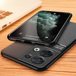 Cellphone Case for Oppo Reno8 5G (Global Version) / Reno8 5G, Shock Absorbing Lines Imprinted PU Leather+TPU Hybrid Shell with Built-in Metal Sheet