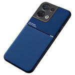 Cellphone Case for Oppo Reno8 5G (Global Version) / Reno8 5G, Shock Absorbing Lines Imprinted PU Leather+TPU Hybrid Shell with Built-in Metal Sheet