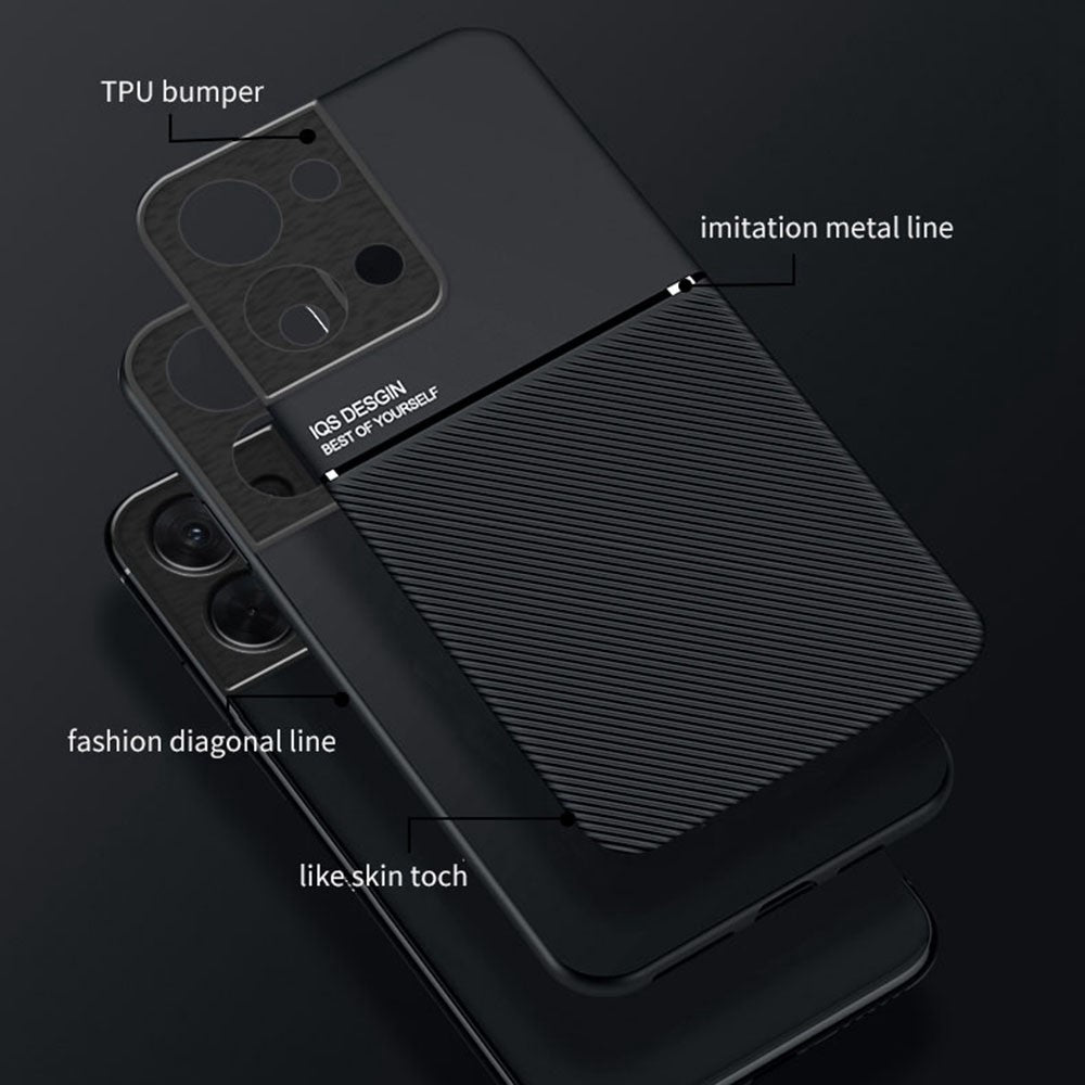 Mobilskal till Oppo Reno8 Pro 5G (Global version) / Reno8 Pro+ (Kina) 5G, reptåligt linjerpräglat PU-läder + TPU hybridskal med inbyggd metallplåt