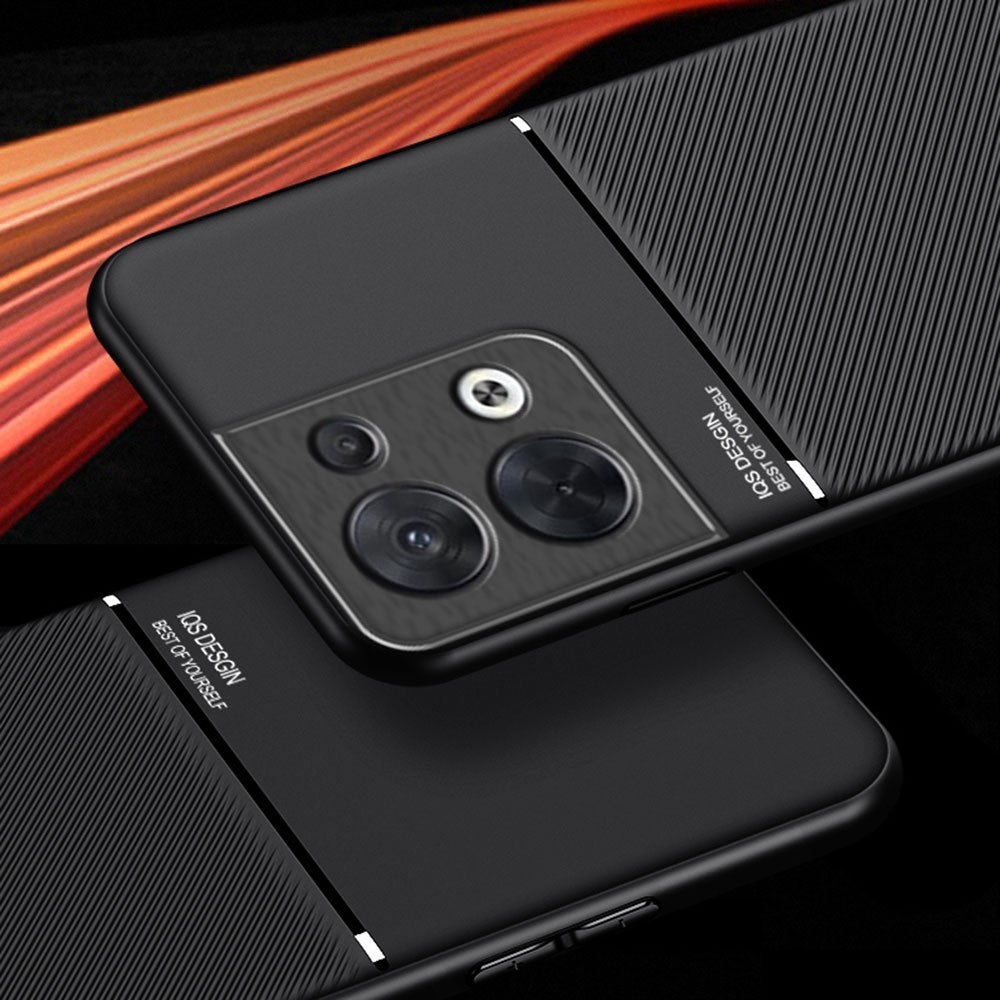 Mobiltelefonetui til Oppo Reno8 Pro 5G (global version) / Reno8 Pro+ (Kina) 5G, ridsefast PU-læder med prægede linjer + TPU-hybridskal med indbygget metalplade