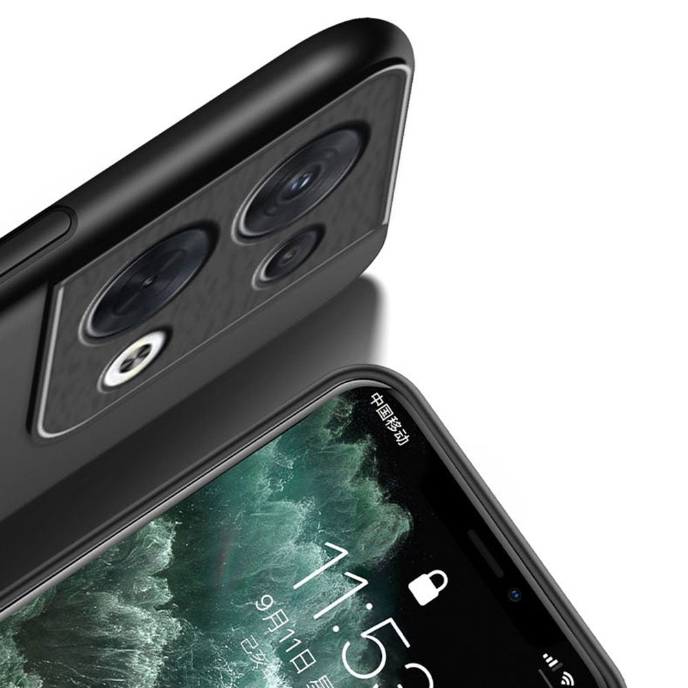 Mobiltelefonetui til Oppo Reno8 Pro 5G (global version) / Reno8 Pro+ (Kina) 5G, ridsefast PU-læder med prægede linjer + TPU-hybridskal med indbygget metalplade