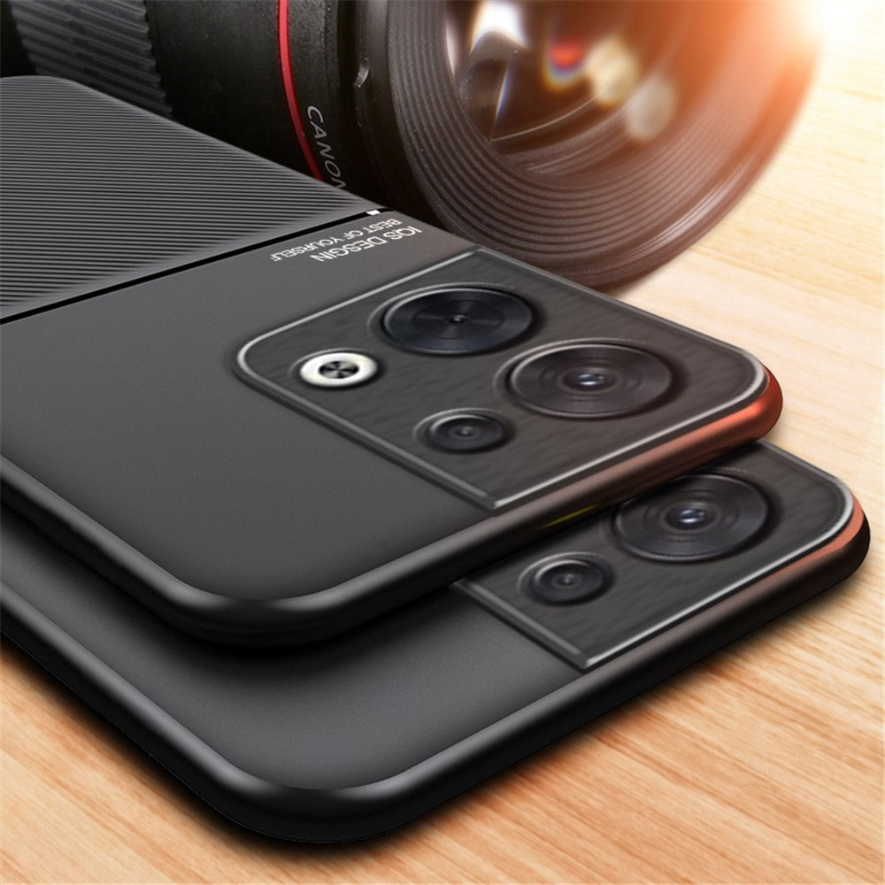 Mobiltelefonetui til Oppo Reno8 Pro 5G (global version) / Reno8 Pro+ (Kina) 5G, ridsefast PU-læder med prægede linjer + TPU-hybridskal med indbygget metalplade