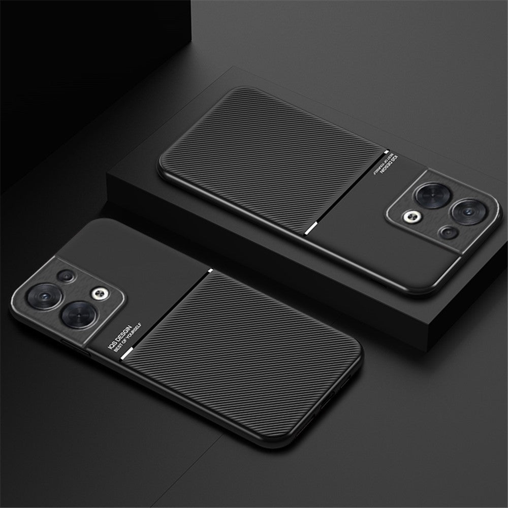 Mobiltelefonetui til Oppo Reno8 Pro 5G (global version) / Reno8 Pro+ (Kina) 5G, ridsefast PU-læder med prægede linjer + TPU-hybridskal med indbygget metalplade