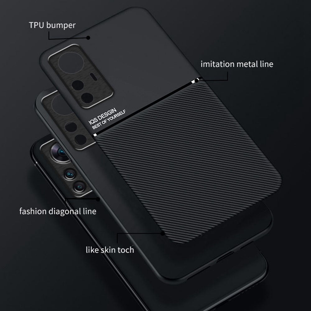 Mobilmobilskydd för Xiaomi 12T 5G / Redmi K50 Ultra 5G, linjerpräglat PU-läder + TPU hybridskal med inbyggd metallplåt
