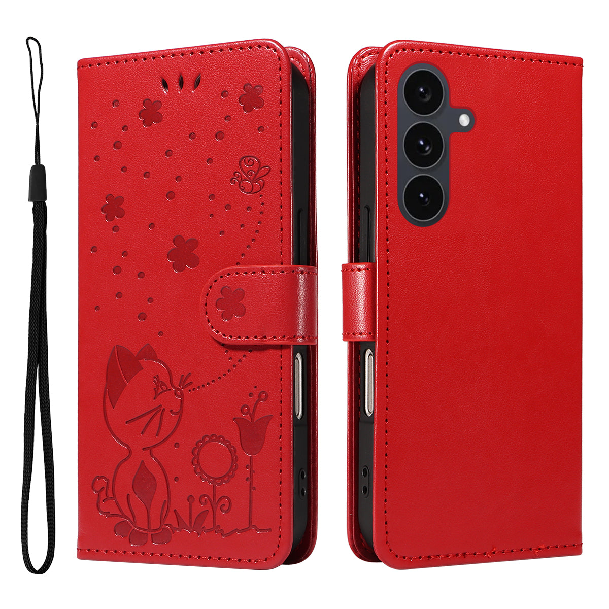 For Samsung Galaxy S25 FE Leather Wallet Case Cat Bee Pattern Phone Cover Stand