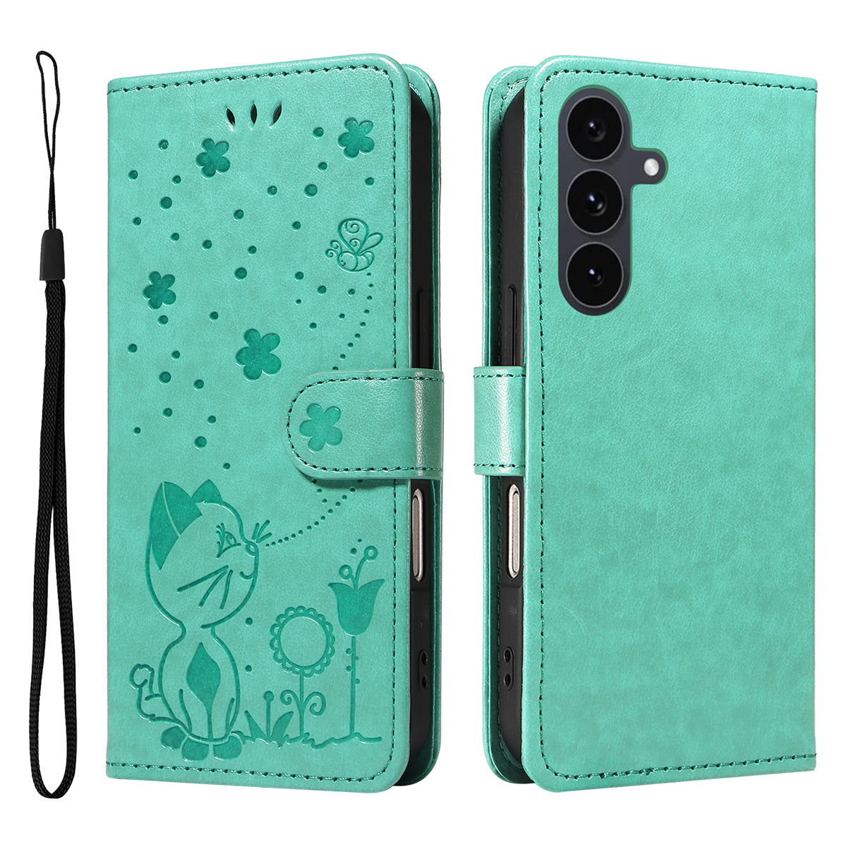 For Samsung Galaxy S25 FE Leather Wallet Case Cat Bee Pattern Phone Cover Stand