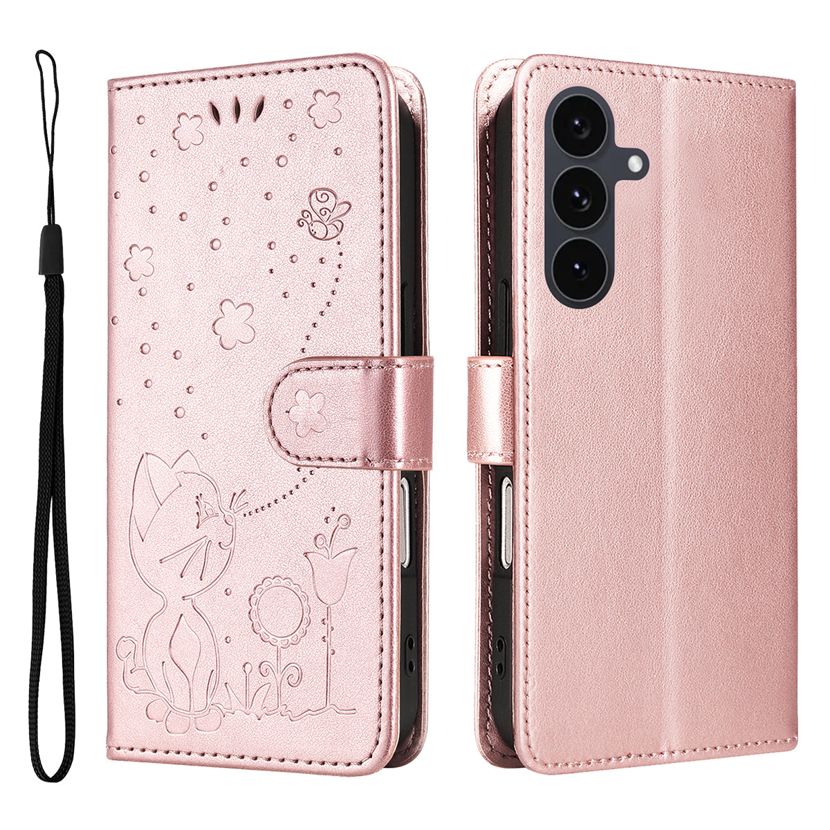 For Samsung Galaxy S25 FE Leather Wallet Case Cat Bee Pattern Phone Cover Stand