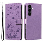 For Samsung Galaxy S25 FE Leather Wallet Case Cat Bee Pattern Phone Cover Stand