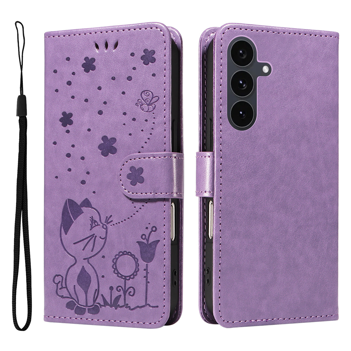 For Samsung Galaxy S25 FE Leather Wallet Case Cat Bee Pattern Phone Cover Stand