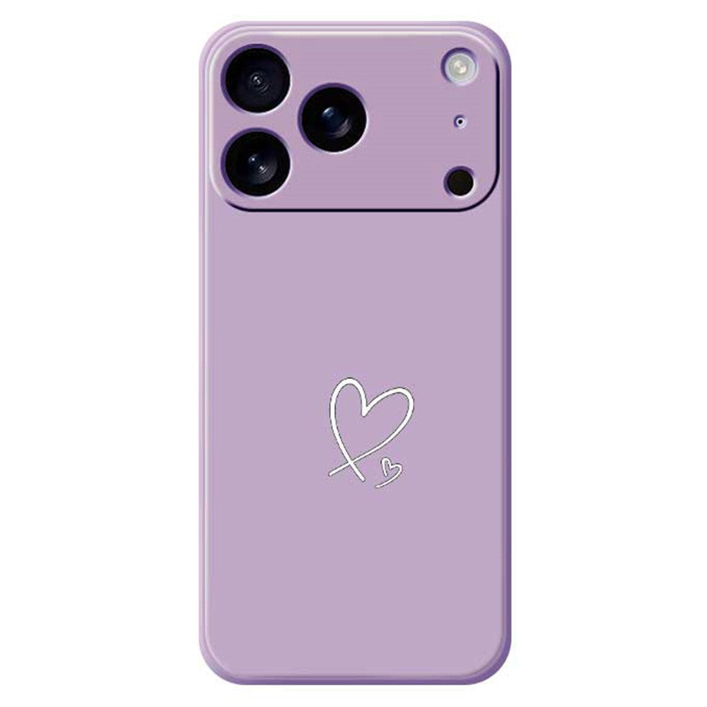 För iPhone 18 Pro / 17 Pro skal vit kärleksmönster tryck raka kanter TPU telefonfodral baksida