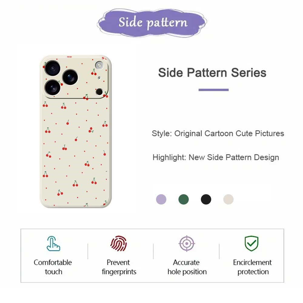 For iPhone 18 Pro / 17 Pro Case Red Cherry Pattern Printing Straight Edge TPU Phone Back Cover