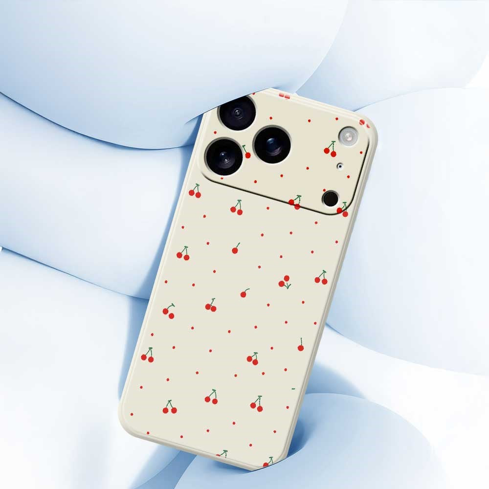 For iPhone 18 Pro / 17 Pro Case Red Cherry Pattern Printing Straight Edge TPU Phone Back Cover