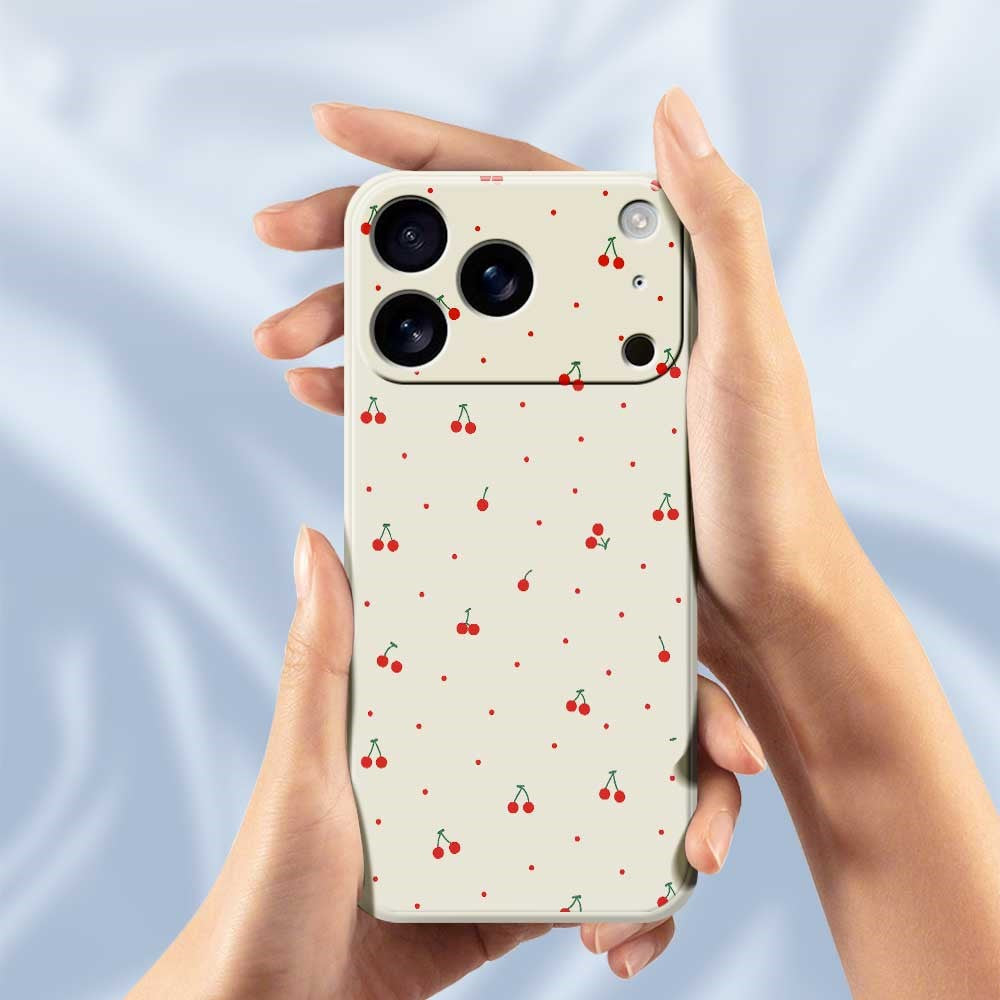 For iPhone 18 Pro / 17 Pro Case Red Cherry Pattern Printing Straight Edge TPU Phone Back Cover
