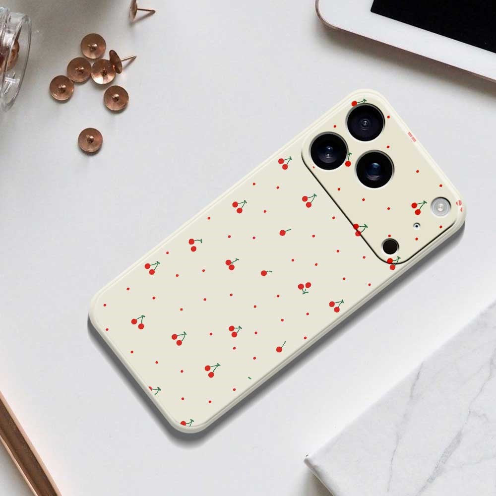 For iPhone 18 Pro / 17 Pro Case Red Cherry Pattern Printing Straight Edge TPU Phone Back Cover
