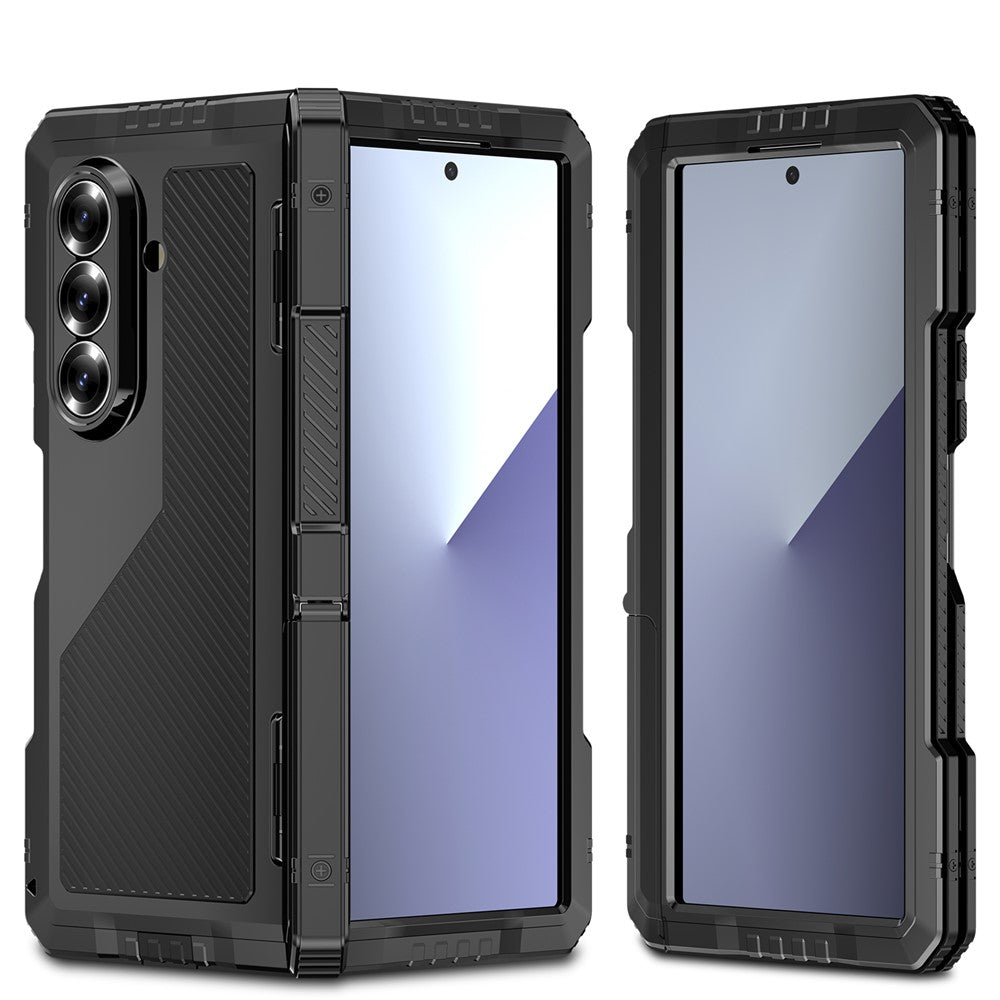 For Samsung Galaxy Z Fold7 5G Case Aluminium Alloy + Silicone Kickstand Cover with PET Screen Film