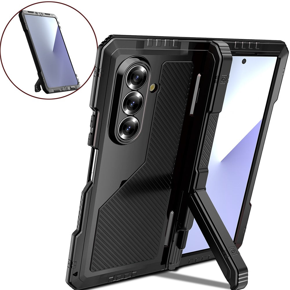 For Samsung Galaxy Z Fold7 5G Case Aluminium Alloy + Silicone Kickstand Cover with PET Screen Film