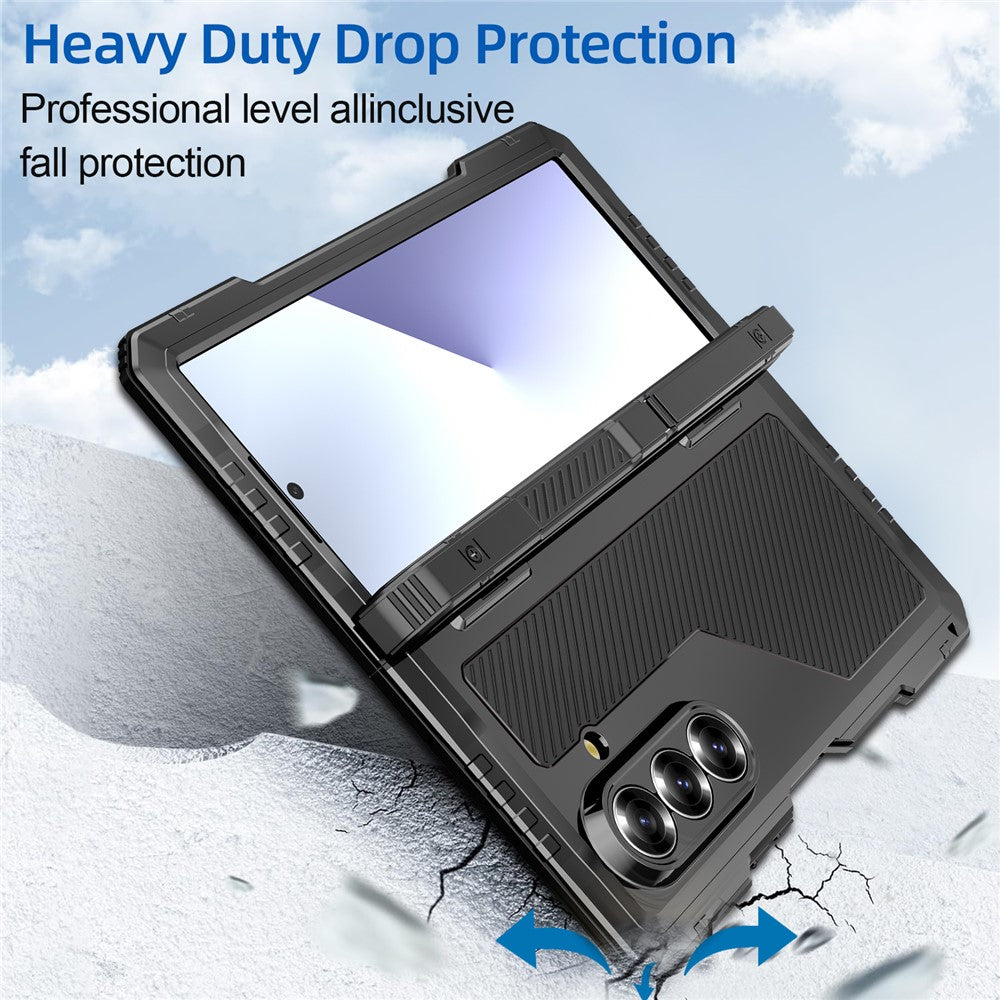 For Samsung Galaxy Z Fold7 5G Case Aluminium Alloy + Silicone Kickstand Cover with PET Screen Film