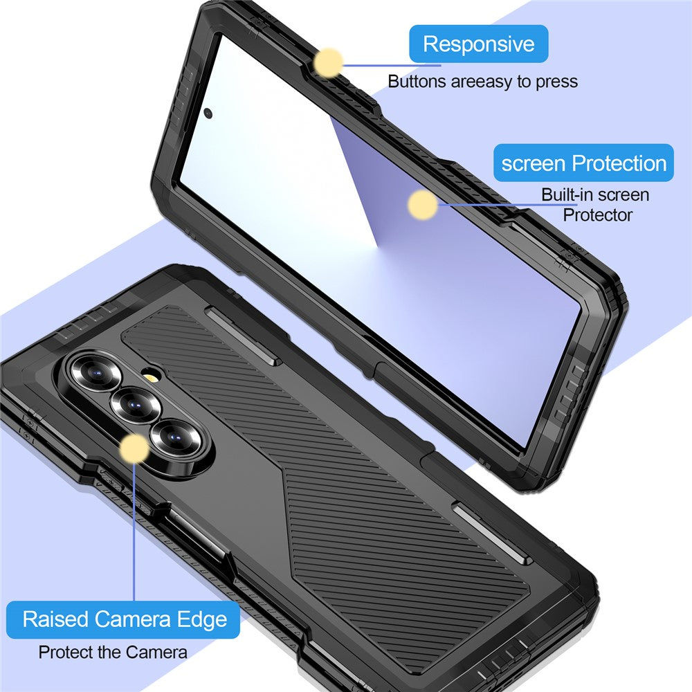 For Samsung Galaxy Z Fold7 5G Case Aluminium Alloy + Silicone Kickstand Cover with PET Screen Film