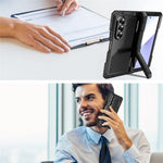 For Samsung Galaxy Z Fold7 5G Case Aluminium Alloy + Silicone Kickstand Cover with PET Screen Film