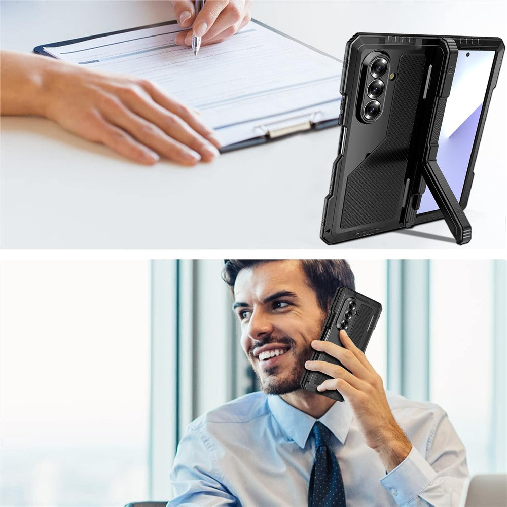 For Samsung Galaxy Z Fold7 5G Case Aluminium Alloy + Silicone Kickstand Cover with PET Screen Film