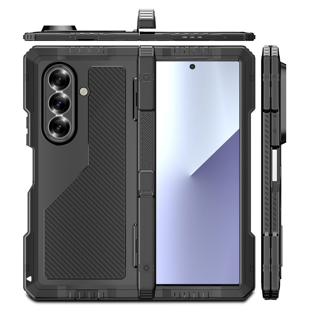 For Samsung Galaxy Z Fold7 5G Case Aluminium Alloy + Silicone Kickstand Cover with PET Screen Film