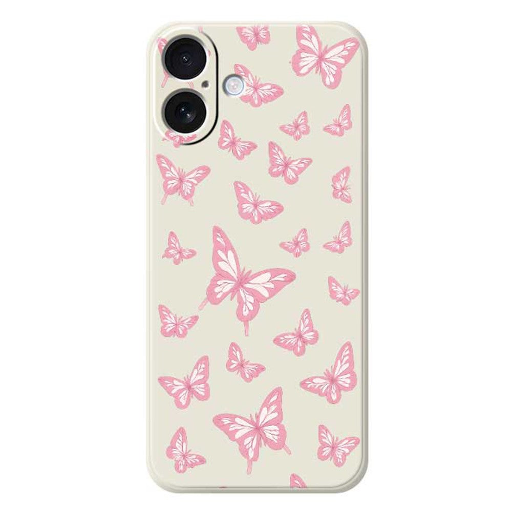 For iPhone 17 Case Pink Butterflies Pattern Printing Straight Edge TPU Phone Back Cover