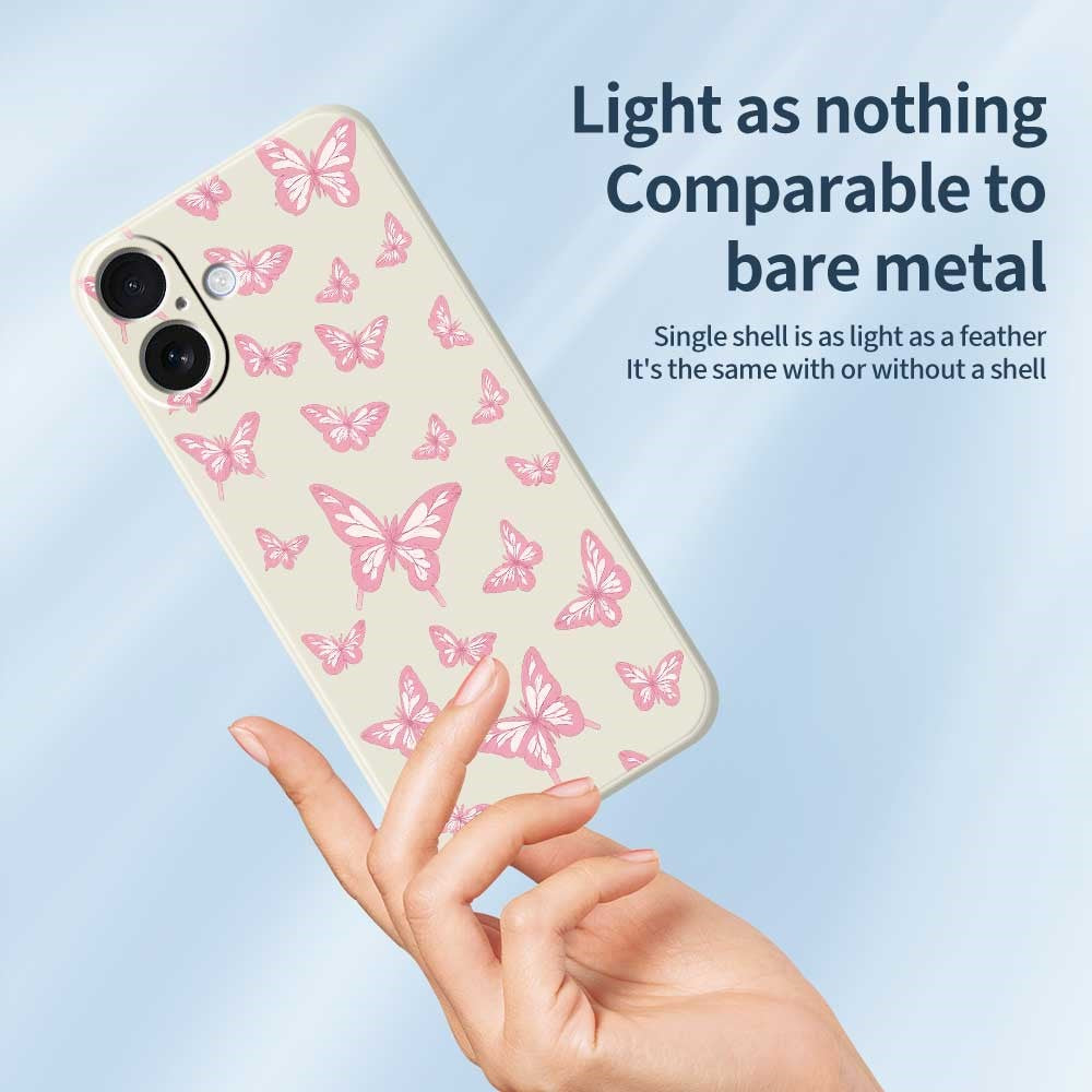 For iPhone 17 Case Pink Butterflies Pattern Printing Straight Edge TPU Phone Back Cover