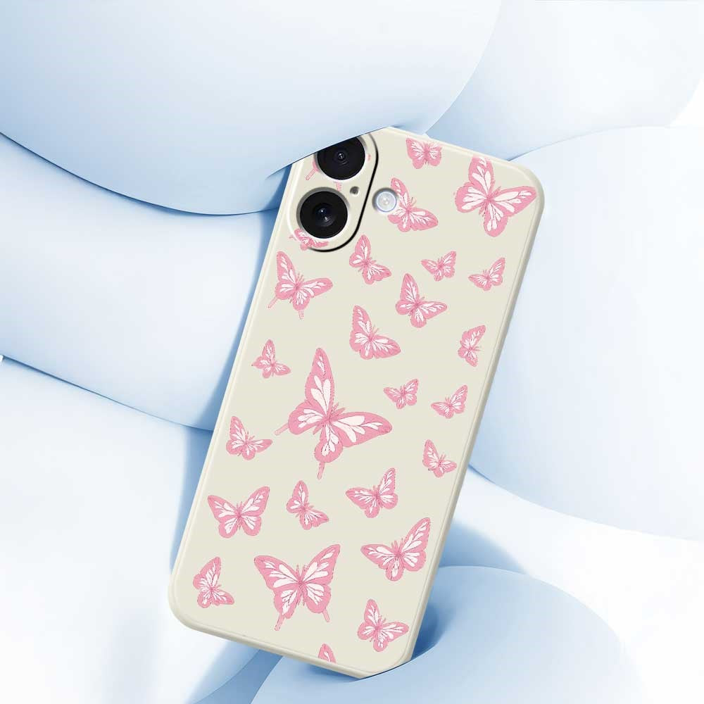 For iPhone 17 Case Pink Butterflies Pattern Printing Straight Edge TPU Phone Back Cover