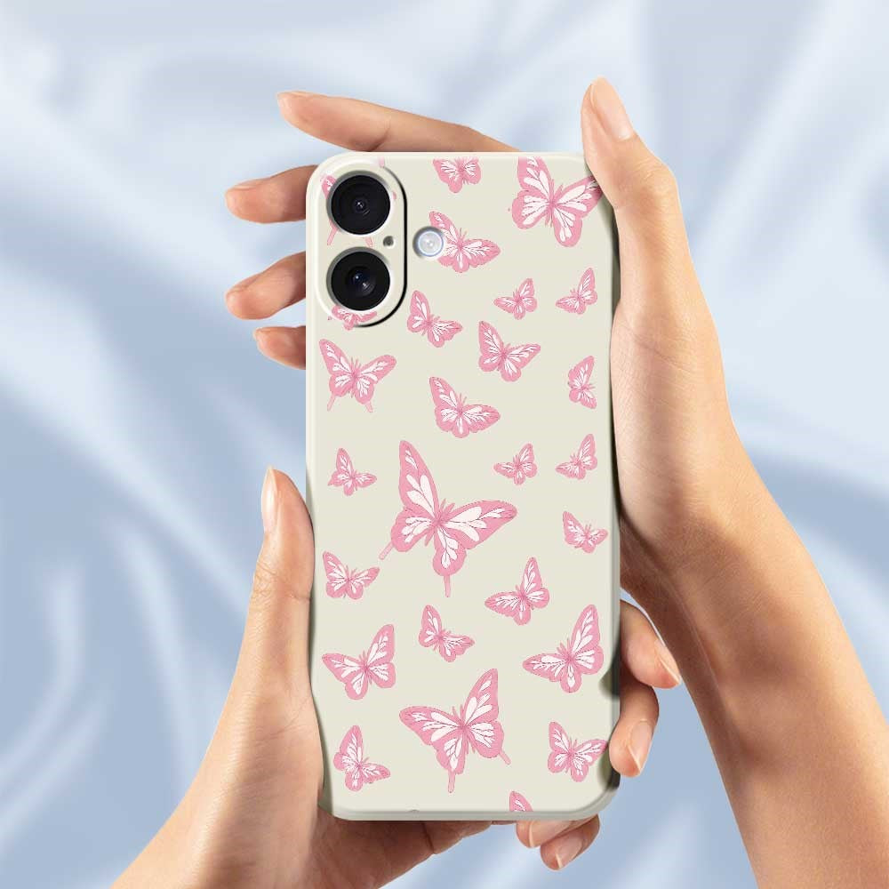 For iPhone 17 Case Pink Butterflies Pattern Printing Straight Edge TPU Phone Back Cover