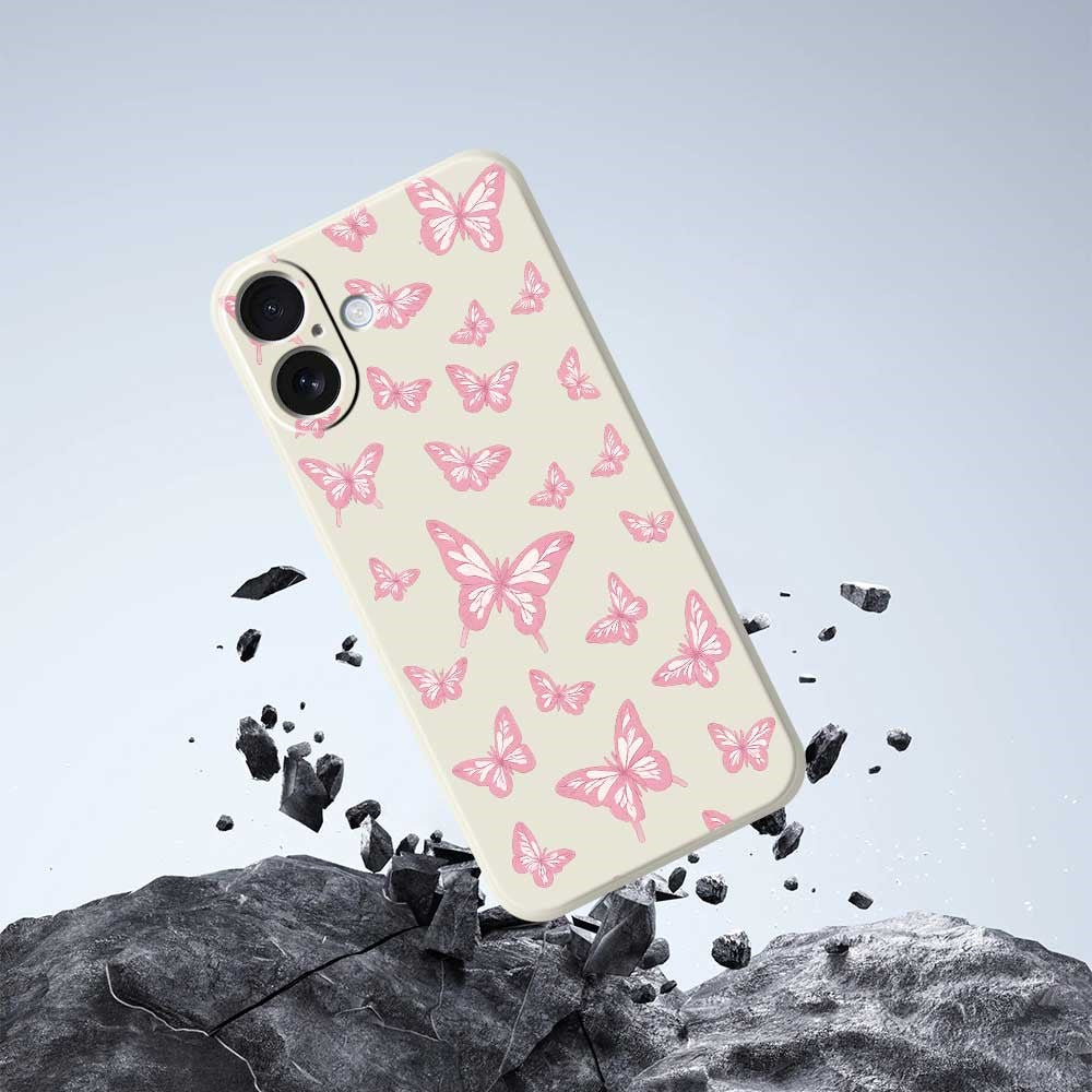 For iPhone 17 Case Pink Butterflies Pattern Printing Straight Edge TPU Phone Back Cover