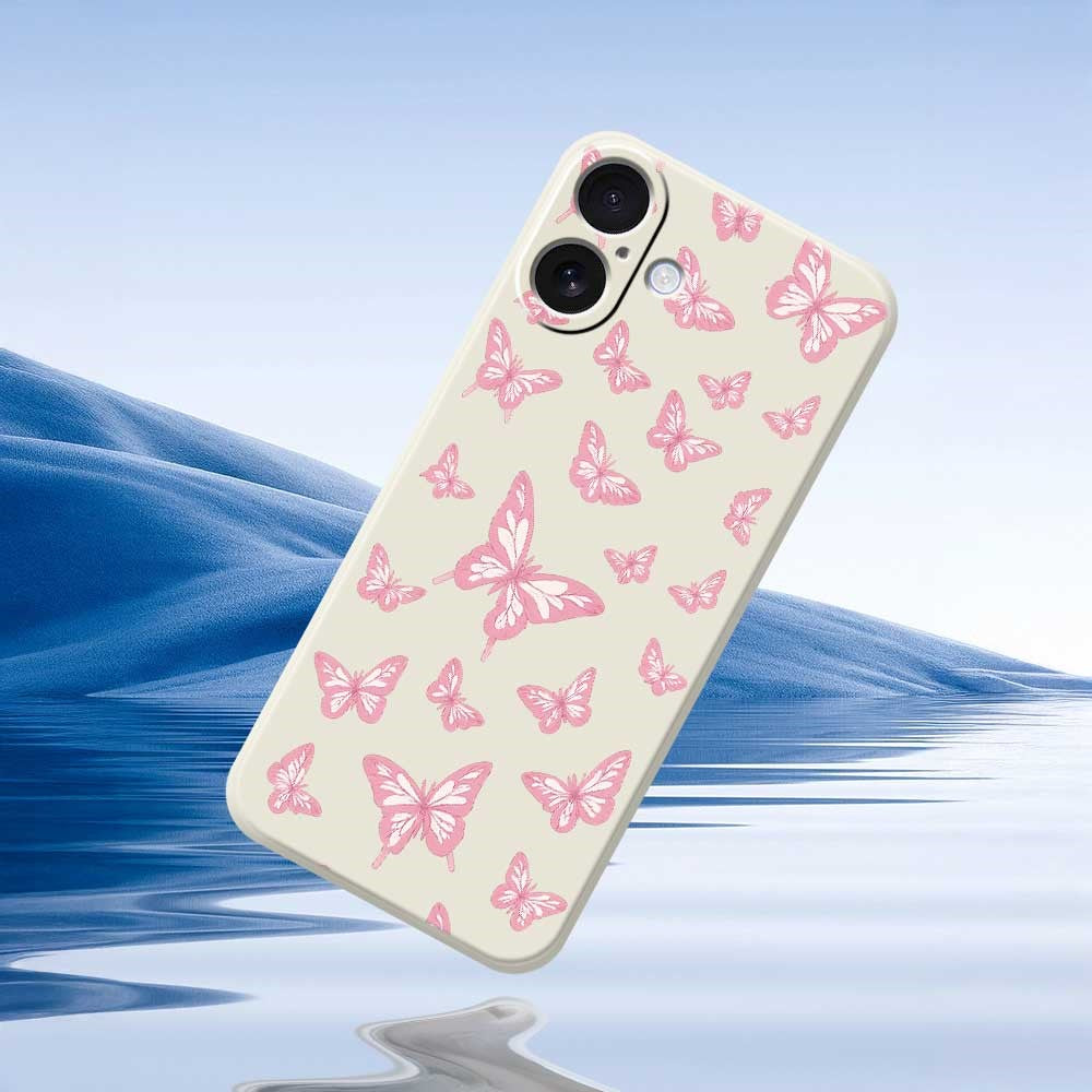 For iPhone 17 Case Pink Butterflies Pattern Printing Straight Edge TPU Phone Back Cover