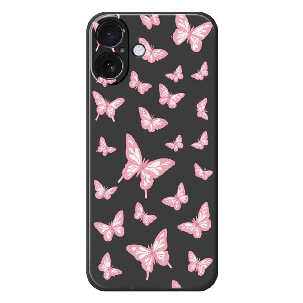 For iPhone 17 Case Pink Butterflies Pattern Printing Straight Edge TPU Phone Back Cover