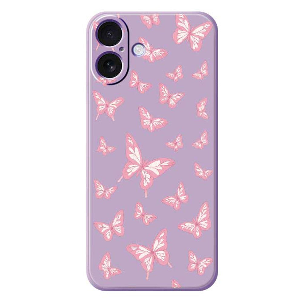 For iPhone 17 Case Pink Butterflies Pattern Printing Straight Edge TPU Phone Back Cover