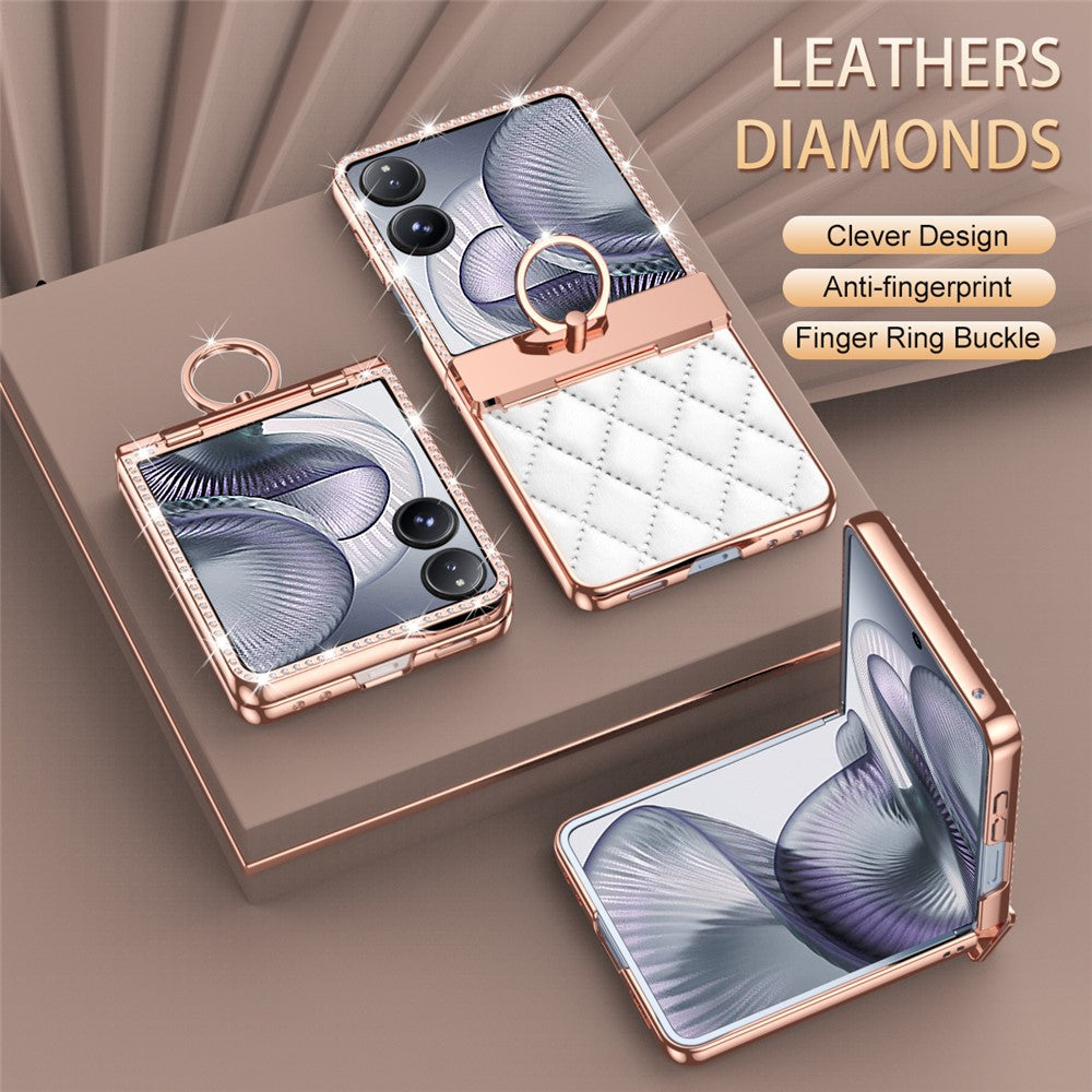 For Xiaomi Mix Flip 2 Case Ring Holder Rhinestone Leather + PC Cover with Rear Screen Film