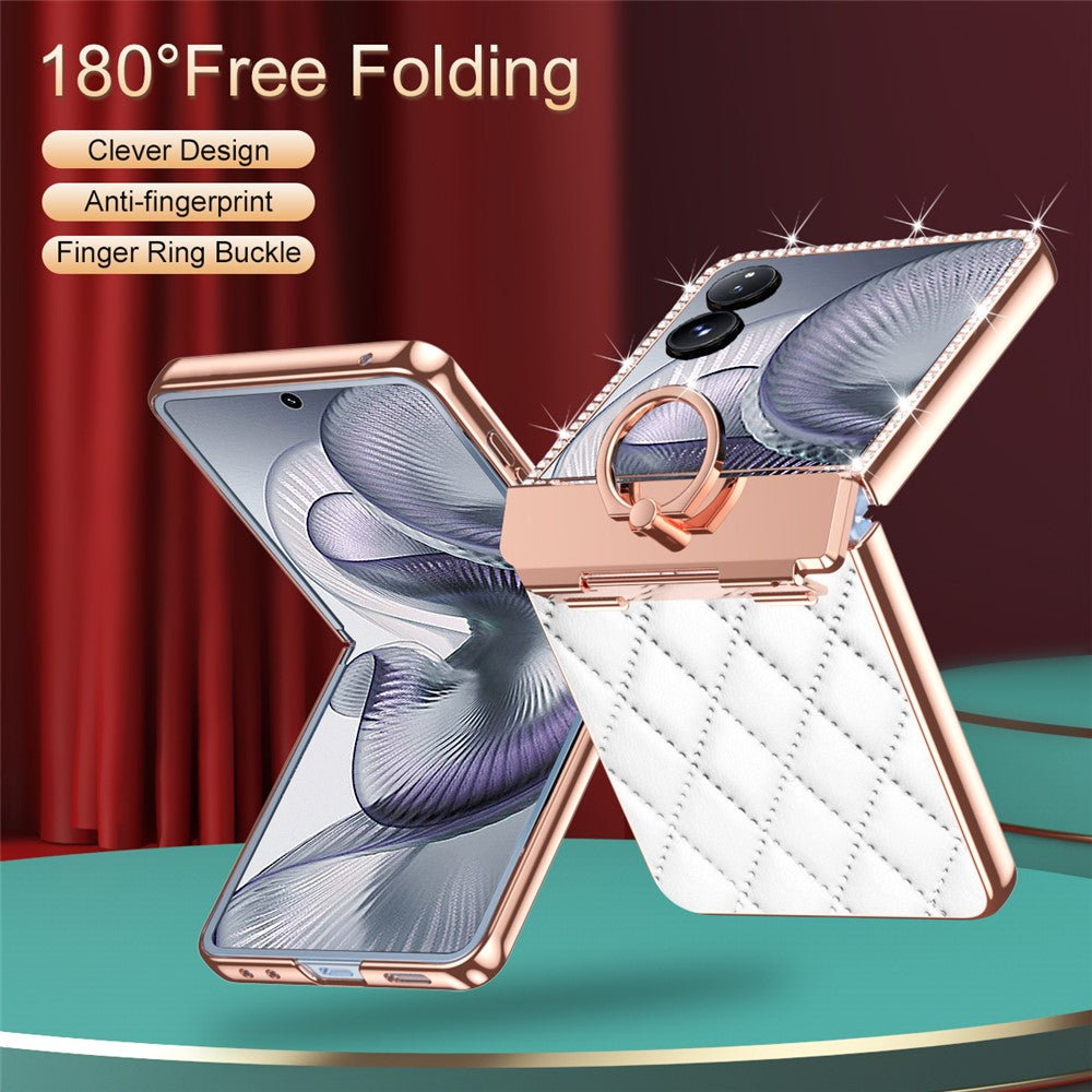 For Xiaomi Mix Flip 2 Case Ring Holder Rhinestone Leather + PC Cover with Rear Screen Film