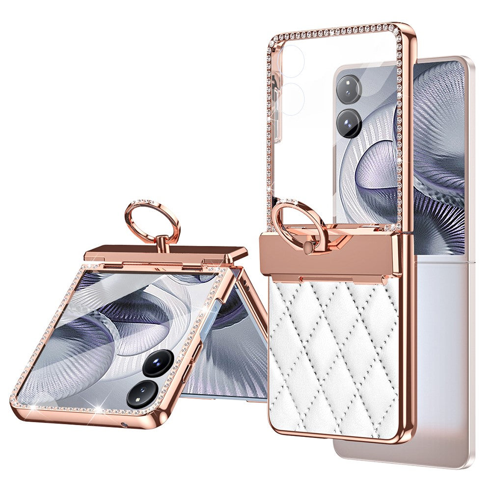 For Xiaomi Mix Flip 2 Case Ring Holder Rhinestone Leather + PC Cover with Rear Screen Film