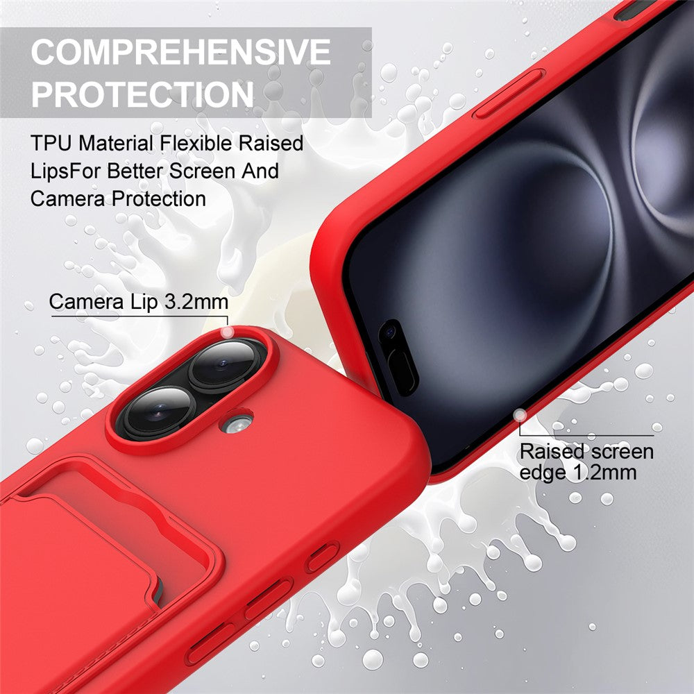 iPhone 16 Plus Silikonskal med Korthållare & Rem - Röd