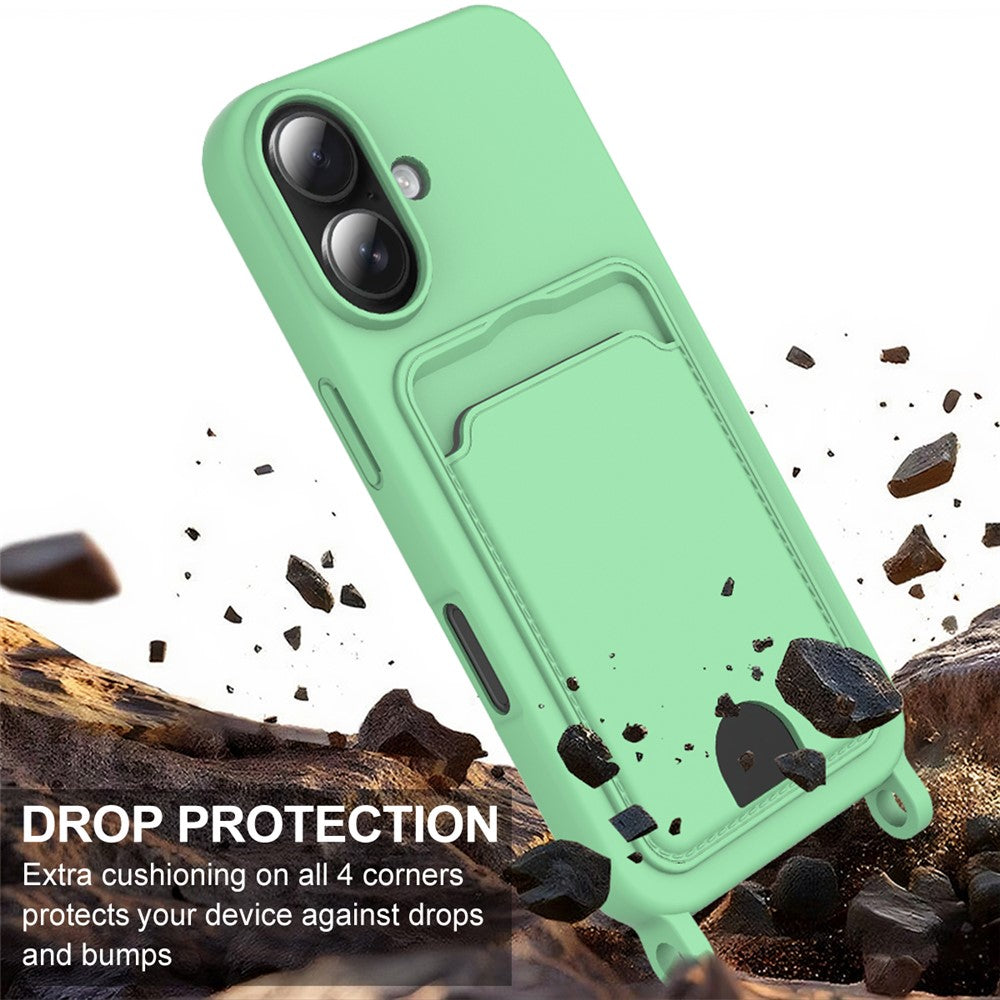 iPhone 16 Plus Silikonskal med Korthållare & Rem - Grön