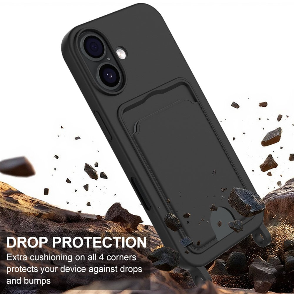 iPhone 17 Silikonskal med Korthållare & Rem - Svart