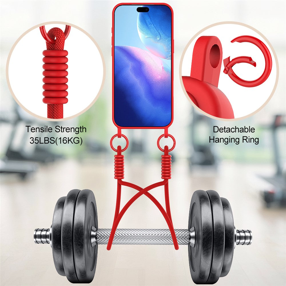 iPhone 17 Pro Silikonskal med Korthållare & Rem - Röd