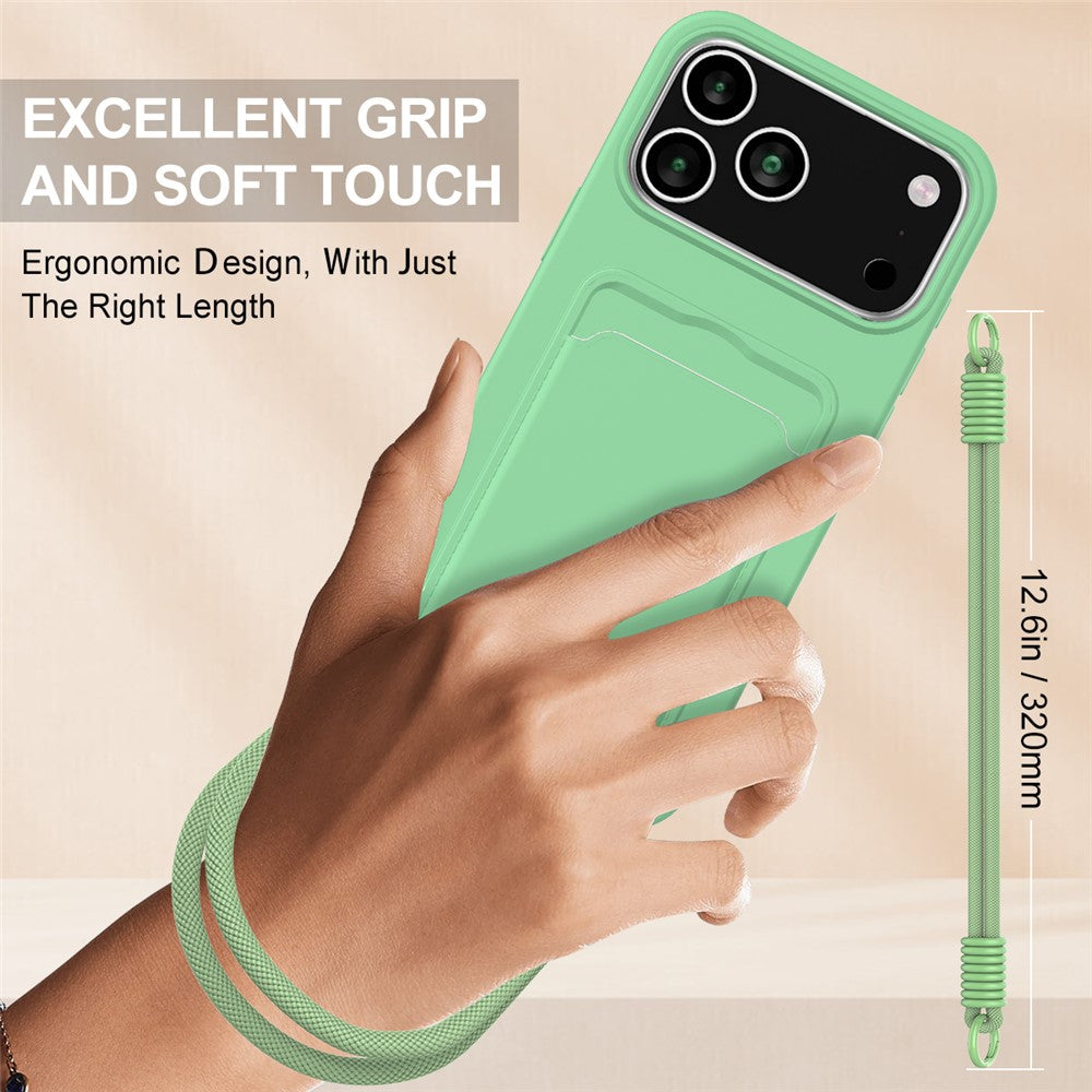 iPhone 17 Pro Silikonskal med Korthållare & Rem - Grön