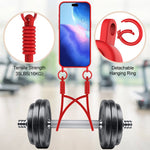 iPhone 17 Pro Max Silikonskal med Korthållare & Handledsrem - Röd
