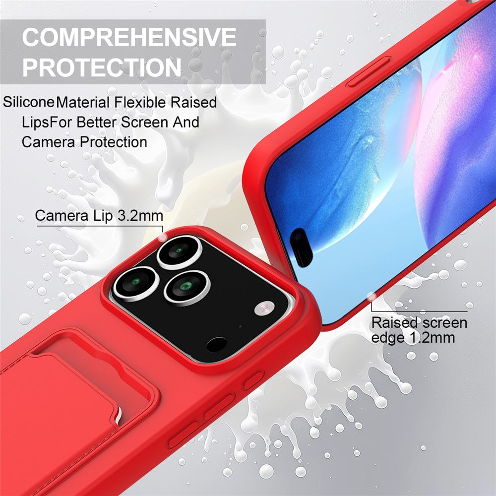 iPhone 17 Pro Max Silikonskal med Korthållare & Handledsrem - Röd