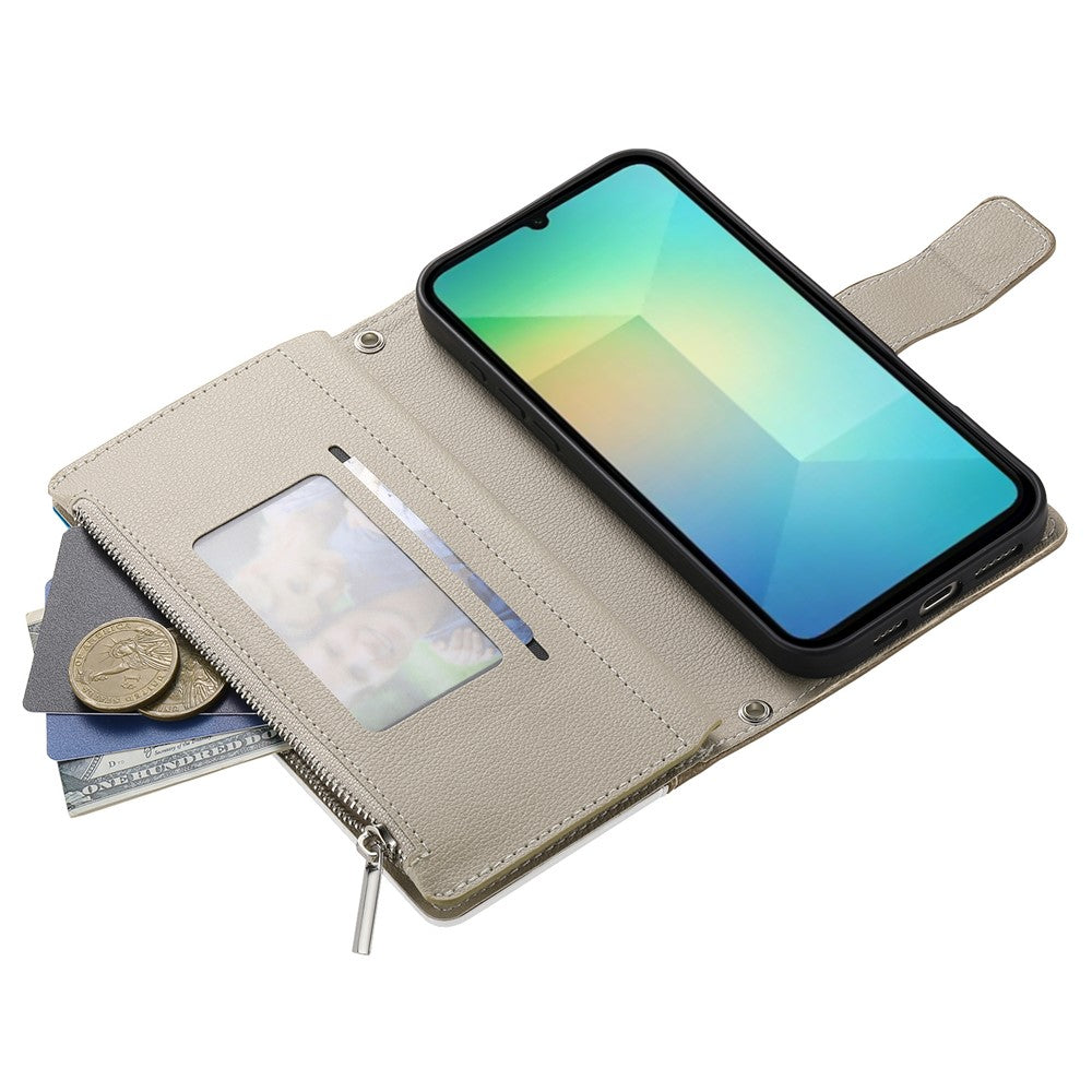 Samsung Galaxy A08 5G / A08 4G / A07 5G / A07 4G / A07s 4G-skal, dragkedja, plånbok, färgskarvning, läder, flip-fodral med remmar