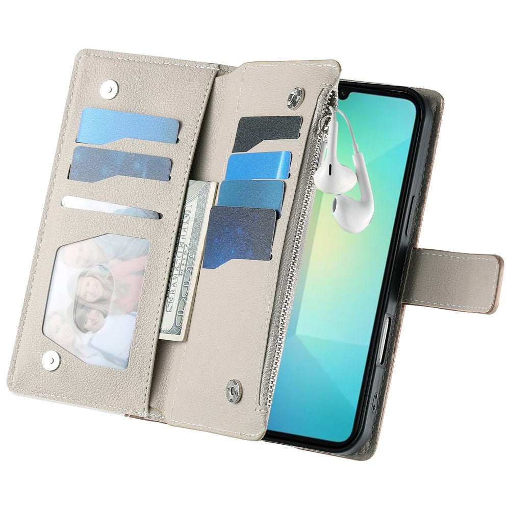 Samsung Galaxy A08 5G / A08 4G / A07 5G / A07 4G / A07s 4G-skal, dragkedja, plånbok, färgskarvning, läder, flip-fodral med remmar