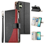 Samsung Galaxy A08 5G / A08 4G / A07 5G / A07 4G / A07s 4G-skal, dragkedja, plånbok, färgskarvning, läder, flip-fodral med remmar