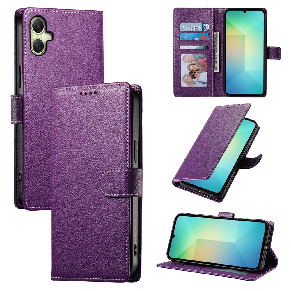 For Samsung Galaxy A08 5G / A08 4G / A07 5G / A07 4G Case Magnetic Snap Litchi Texture Leather Wallet Phone Cover with Wrist Strap