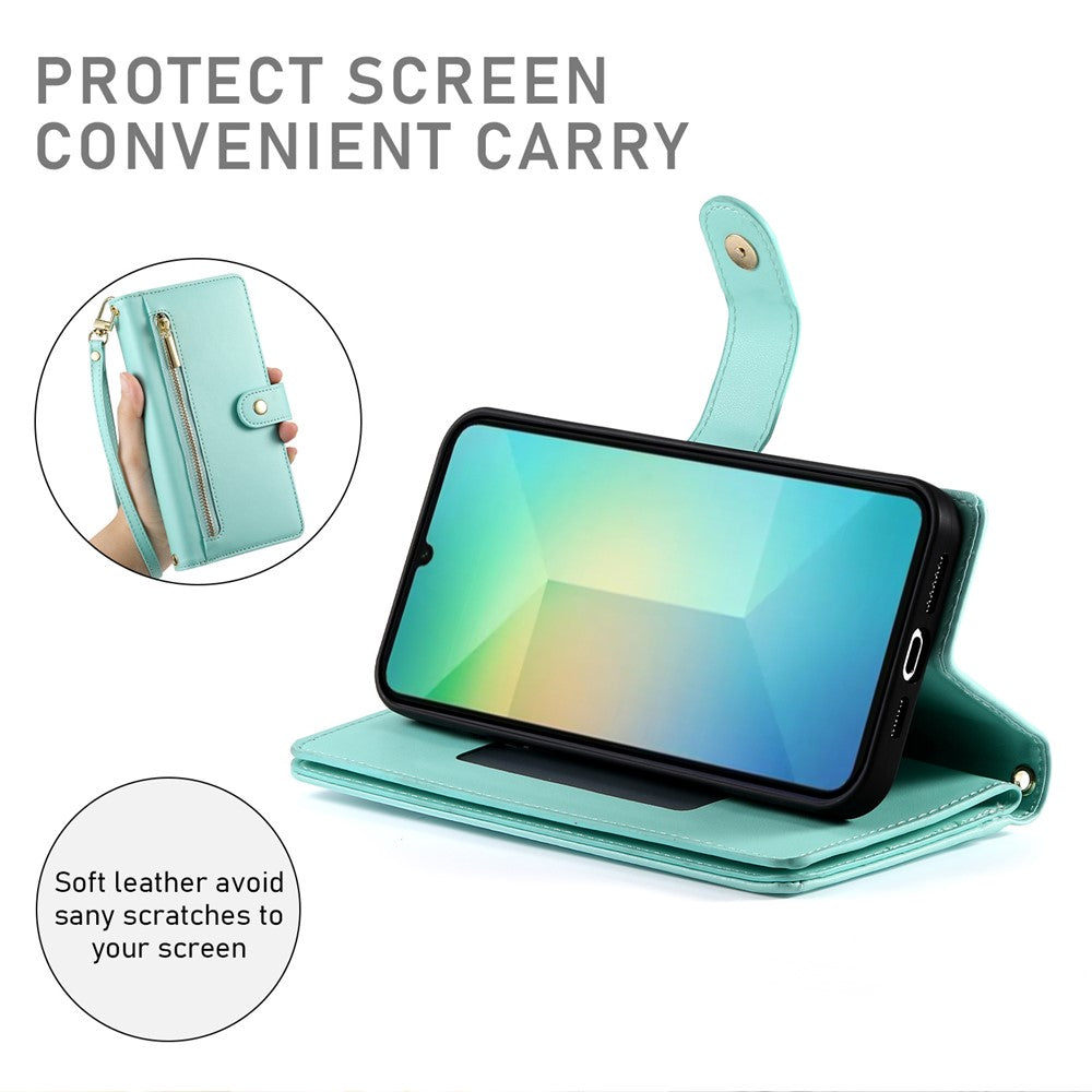 Samsung Galaxy A08 5G / A08 4G / A07 5G / A07 4G / A07s 4G-cover med lynlås, pung, læder og remme